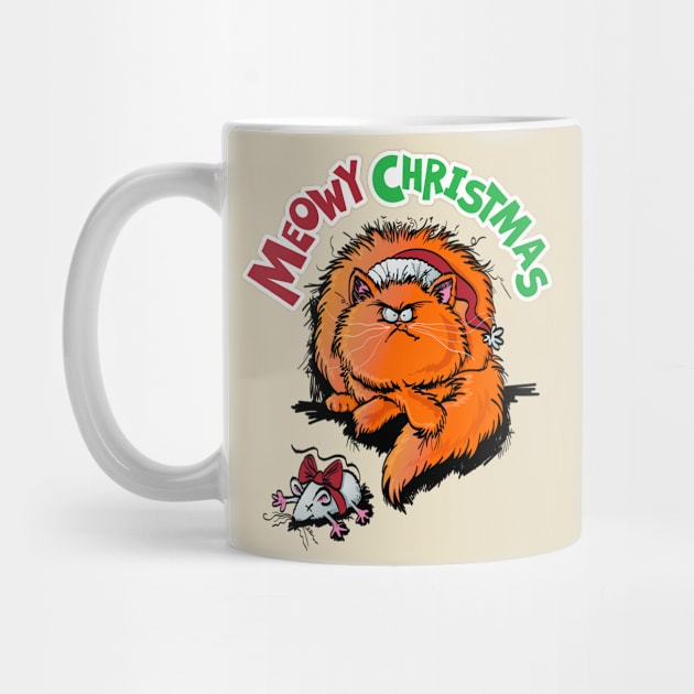 meow Christmas, funny cat design by Kerrycartoons